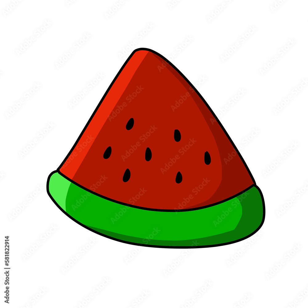 a slice of fresh red watermelon, with seeds, and green skin. Watermelon is suitable for eating in summer a slice of fresh red watermelon, with seeds, and green skin. Watermelon is suitable for eating in summer