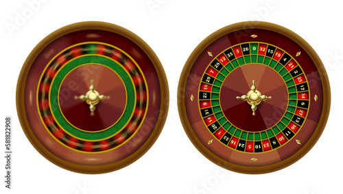 Rotating and static Casino roulette wheel isolated on white. Vector illustration