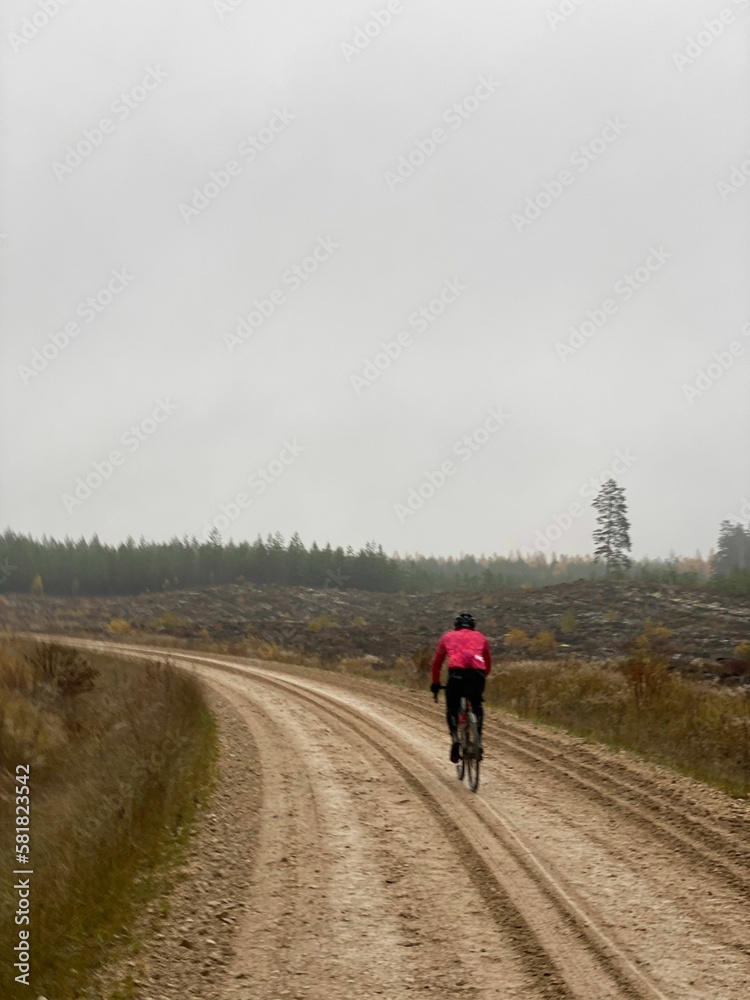 Back view of cyclist riding on road Back view of cyclist riding on road