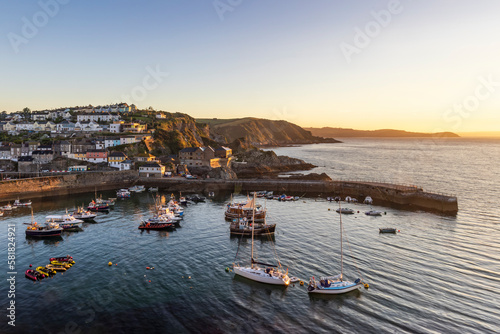 Sunrise at the picturesque fishing village of Mevagissey on the cornish coast.
