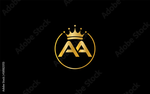 Golden crown logo art and crown symbol design by letter AA