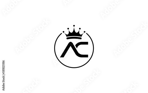 Golden crown logo art and crown symbol design by letter AC