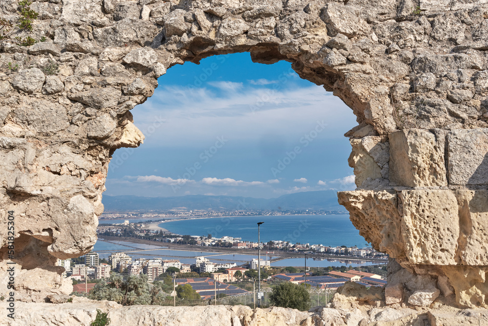 Panoramic view of Poetto beach from the Fort of Saint Elia in Cagliari - Sardinia - ITALY.