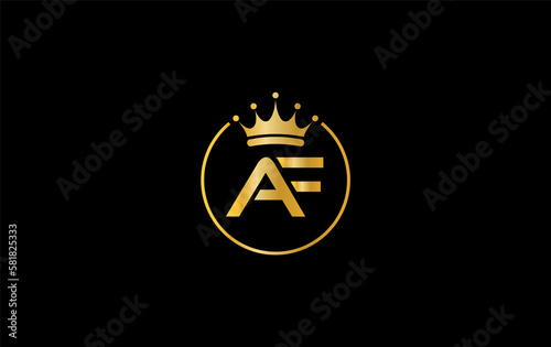 Golden crown logo art and crown symbol design by letter AF