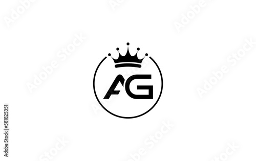 Golden crown logo art and crown symbol design by letter AG