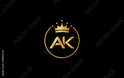 Golden crown logo art and crown symbol design by letter AK