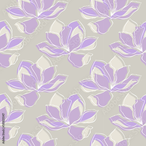 Magnolia violet pattern contour flowers.