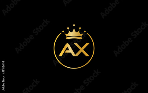 Golden crown logo art and crown symbol design by letter AX