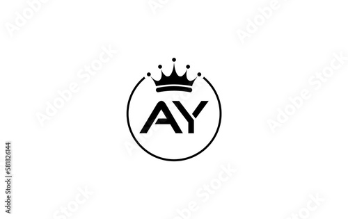Golden crown logo art and crown symbol design by letter AY