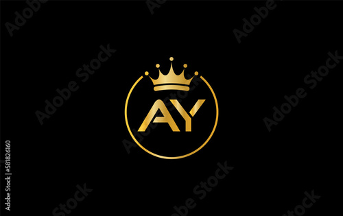 Golden crown logo art and crown symbol design by letter AY