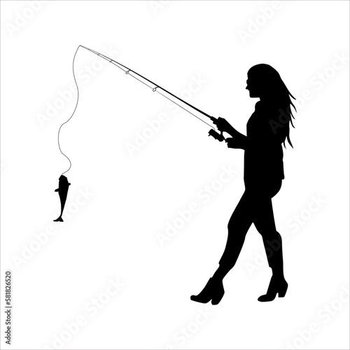 woman fishing silhouette vector design