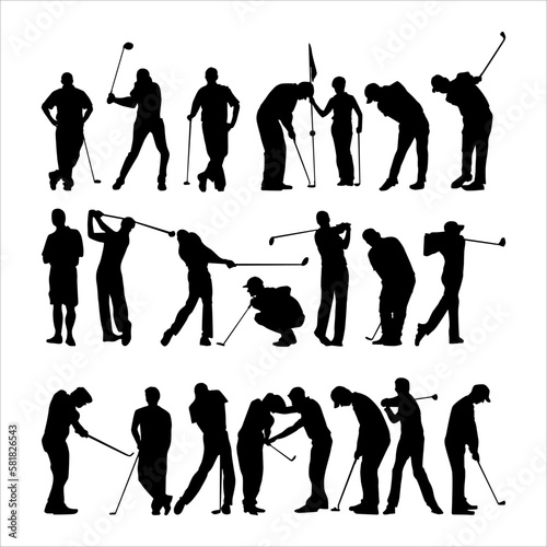 golf sport male person silhouette icon illustration set