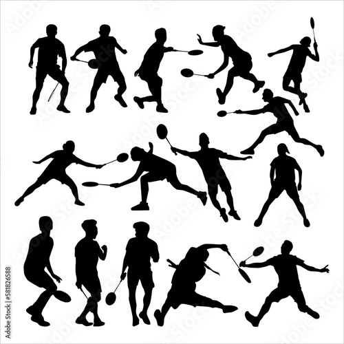 set of badminton sport male person silhouette icon illustration bundle