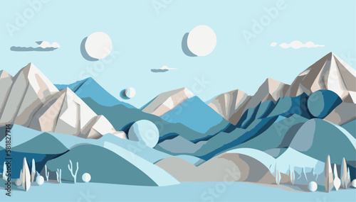 paper landscape Cute paper cut-out sky landscape background with copy space. paper landscape clouds made in realistic paper craft or origami style for children's room, nursery, children's design.