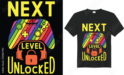 Next level unlocked Stylish t-shirt and apparel trendy design, typography, print, vector illustration of a game console for lovers of video and computer.