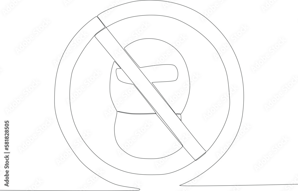 A sign prohibiting the wearing of a terrorist head covering. Anti-terrorism day one line drawing A sign prohibiting the wearing of a terrorist head covering. Anti-terrorism day one line drawing