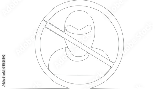 Illustration of prohibition resembling a terrorist. Anti-terrorism day one line drawing