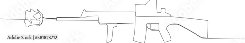 A gun fired at a target. Anti-terrorism day one line drawing