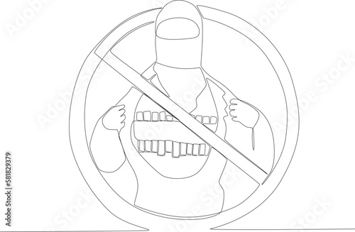 A poster of a man forbidden to hide a bomb. Anti-terrorism day one line drawing