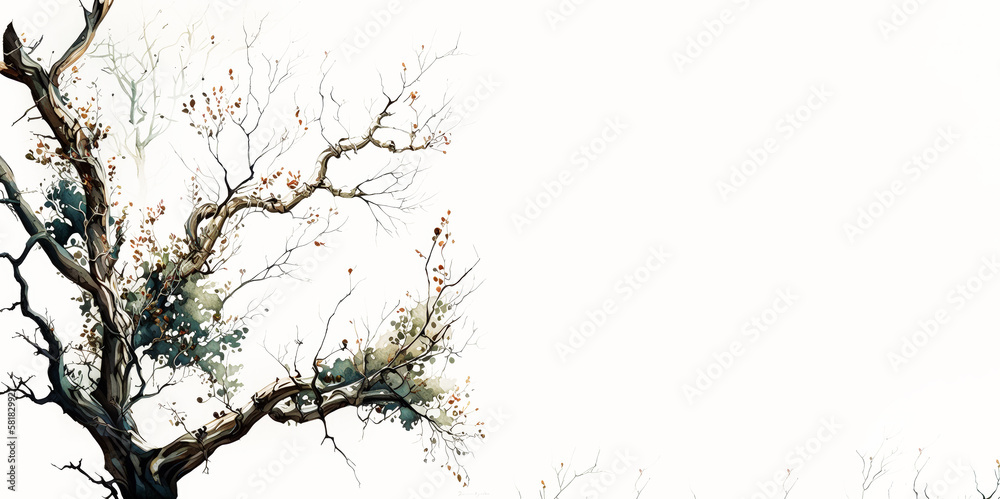 Fototapeta premium Creative Photo of Beautiful Watercolor Nature Leave, branch, plant, flowery realistic AI Generative Illustration 