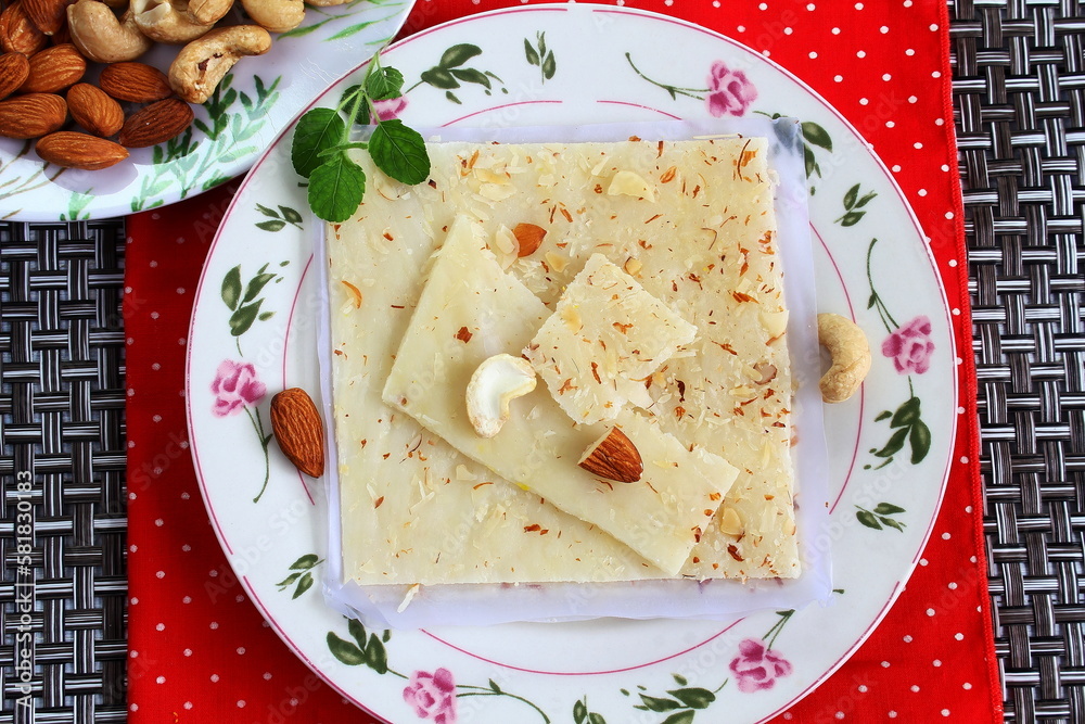 indian gujarati traditional sweet mumbai ice halwa or burfi mithai with