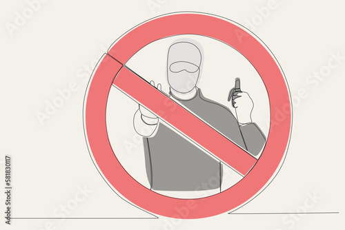 A colored symbol prohibiting the use of a sharp weapon. Anti-terrorism day one line drawing