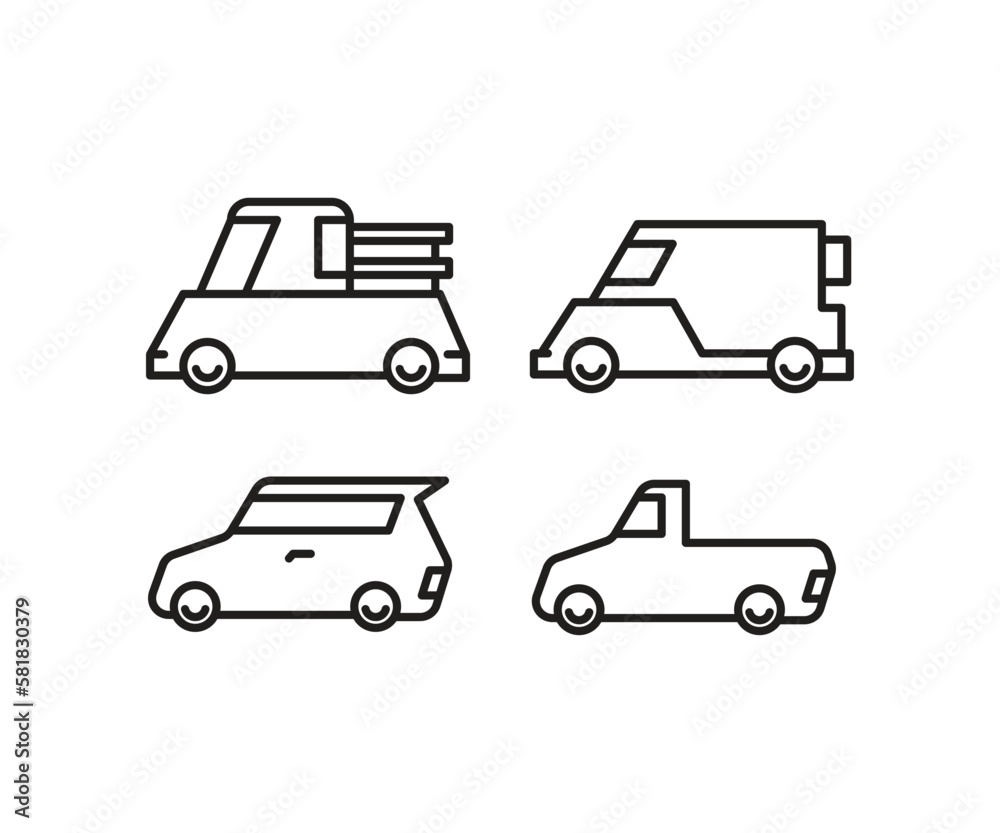 car and transportation line icons set
