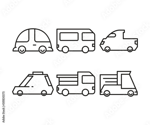 car and transportation line icons set