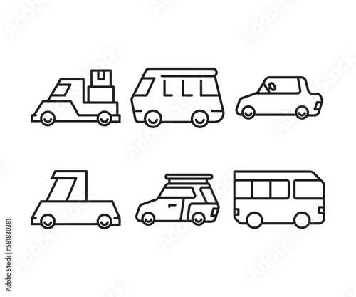 car and transportation line icons set