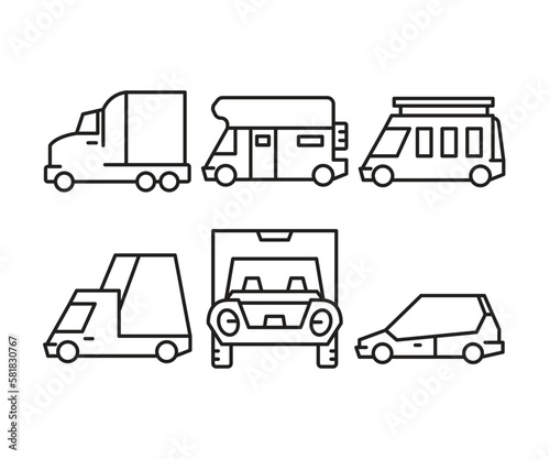 car and vehicle line icons set vector illustration