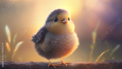 Cute baby bird with sunset light 