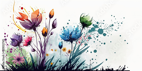 Obraz na płótnie spring flowers painting, white background, generative ai