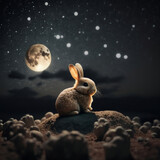rabbit in the night with the moon