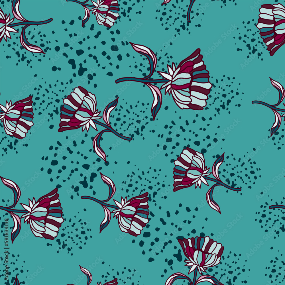 Fototapeta premium Seamless pattern with hand drawn flowers and leaves. Abstract floral wallpaper.