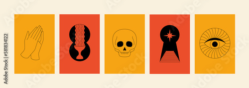 vector set posters or prints with geometric shapes. brutalist design, futuristic composition