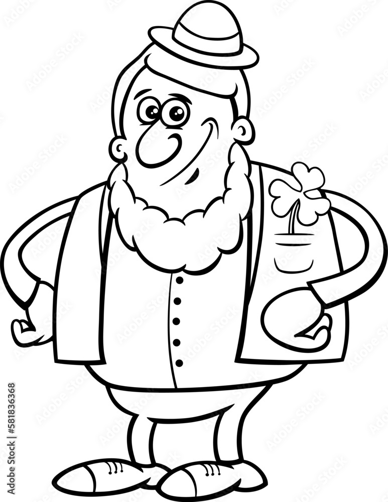 cartoon Leprechaun with clover on Saint Patrick Day coloring page