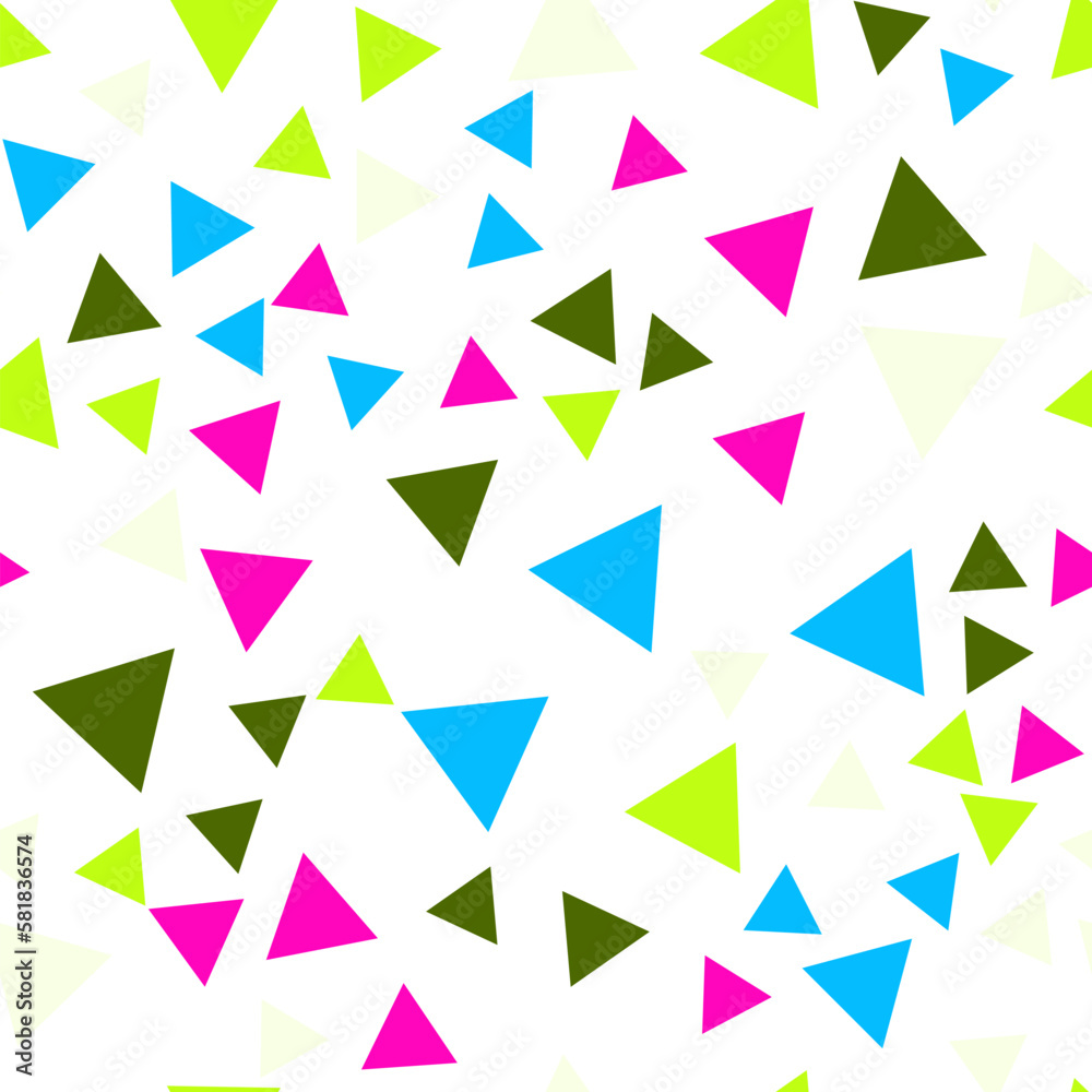 Geometric seamless pattern of green, blue, purple triangles for textile, paper and other surfaces