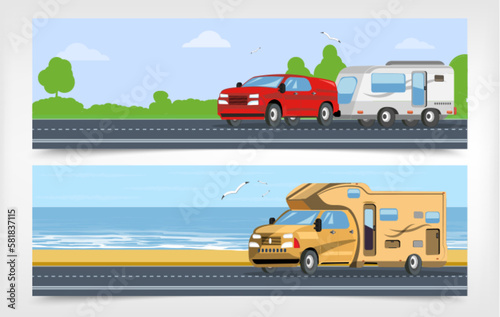 Camping vacation flat banners