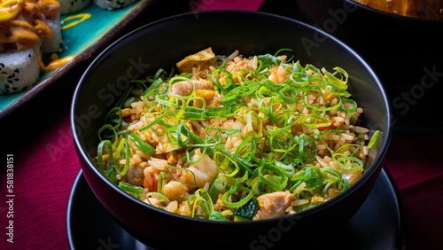 Plate of delicious Japanese dish Yakimeshi