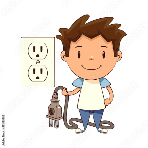 Child holding electric plug