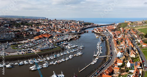 Aerial view of the Yorkshire coastal town of Whitby