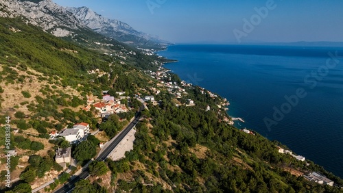 Fototapeta Naklejka Na Ścianę i Meble -  Aerial view of the Makarska Riviera on a sunny summer day in Croatia