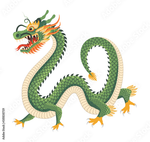 Traditional green chinese dragon. Zodiac sign. Vector illustration.