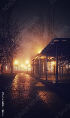 A beautiful picture of a foggy evening in Shevchenko Park Kyiv