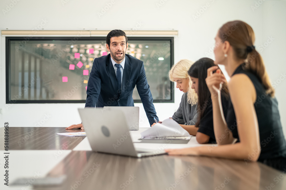 Business meeting concept. Business People Meeting Conference Discussion Corporate Concept in office. Team of new age Multiethnic Diverse Busy Business People in seminar Concept.