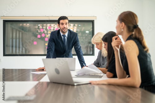 Business meeting concept. Business People Meeting Conference Discussion Corporate Concept in office. Team of new age Multiethnic Diverse Busy Business People in seminar Concept.
