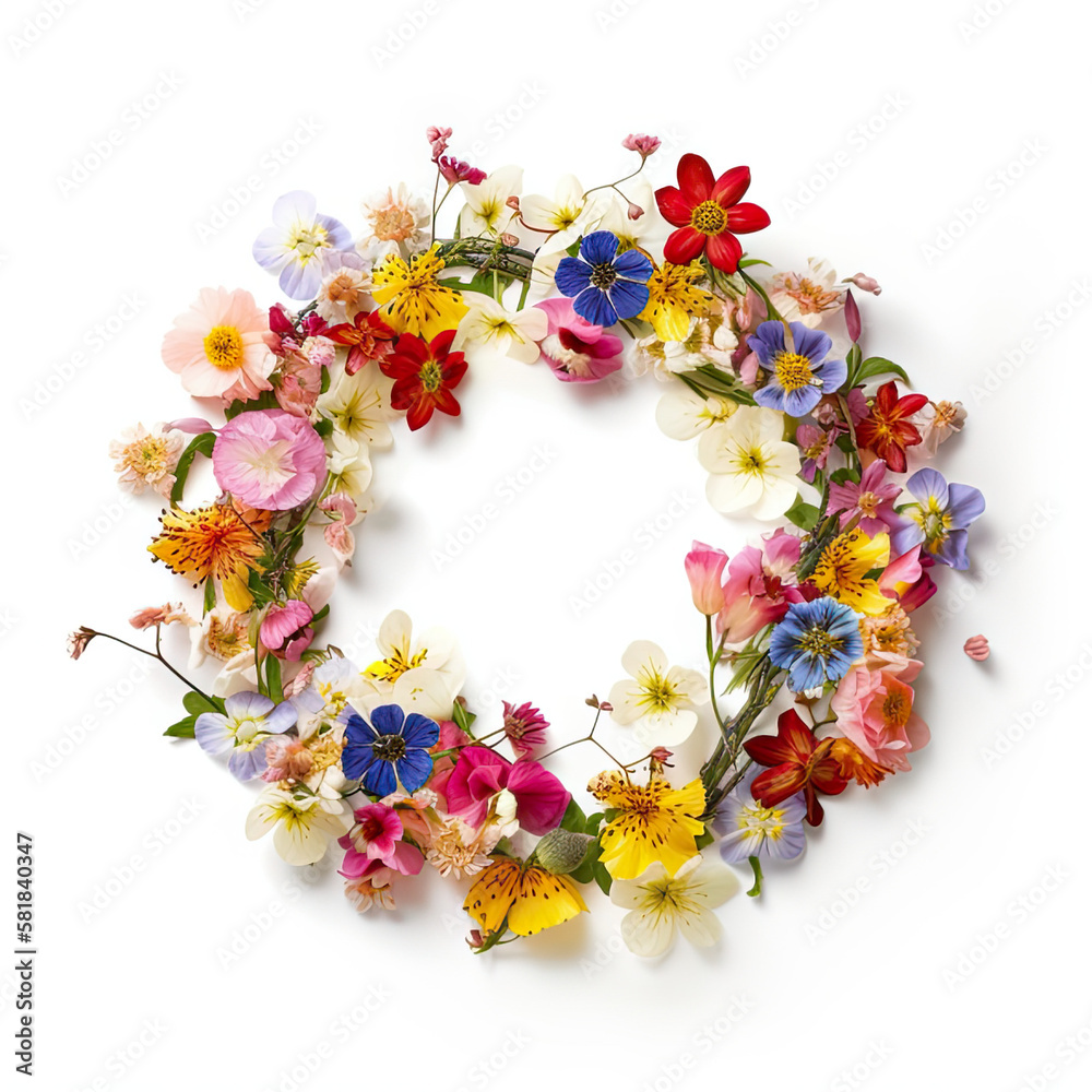 wreath of flowers isolated white background