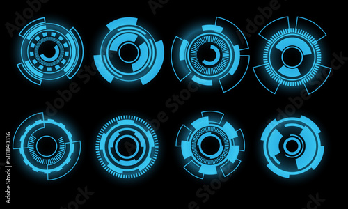 Set of HUD circle modern user interface elements design technology cyber blue on black futuristic vector