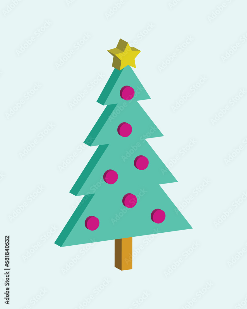 Isometric christmas tree vector design. Pine tree with star decoartion. Isometric christmas tree vector design. Pine tree with star decoartion.