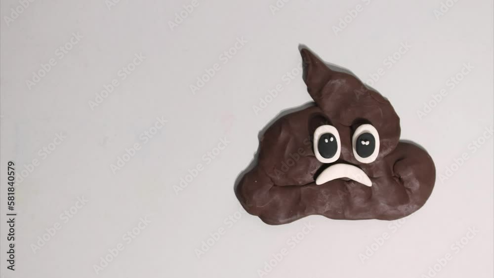 Plasticine stop motion animation, funny poop feces with eyes and mouth